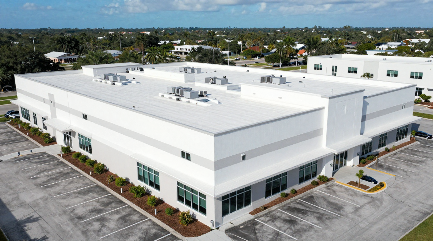 Florida commercial building with a flat TPO roof